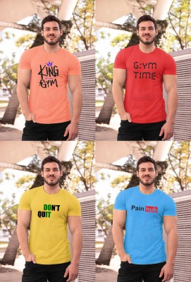 UDI n ADI Printed Men Round Neck Pink, Red, Yellow, Light Blue T-Shirt