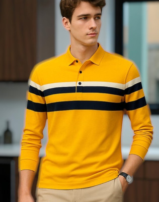 TrendShaper Solid Men Polo Neck Yellow T-Shirt