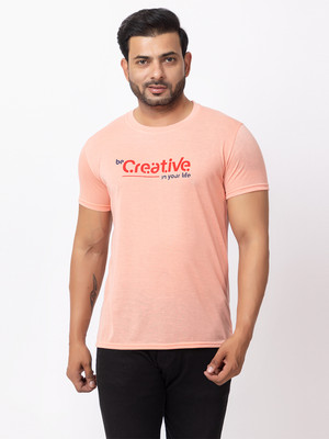 BUFFARO Typography Men Round Neck Pink T-Shirt