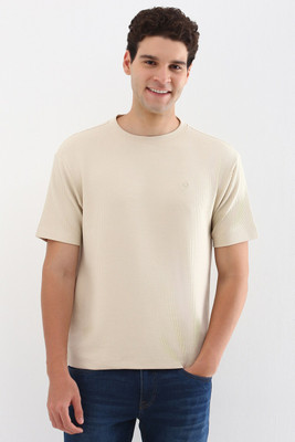 Allen Solly Self Design Men Crew Neck Beige T-Shirt