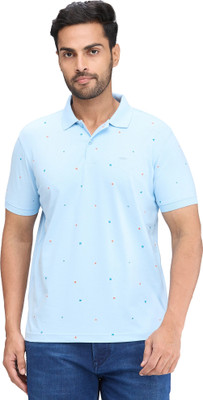 PARK AVENUE Printed Men Polo Neck Blue T-Shirt