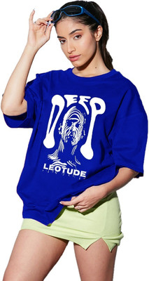 Leotude Printed Women Round Neck Blue T-Shirt