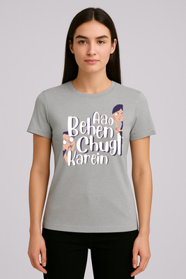 Nahen Conversational, Printed, Typography Women Round Neck Black T-Shirt