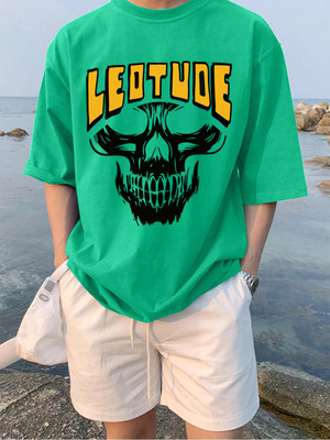 Leotude Printed Men Round Neck Green T-Shirt