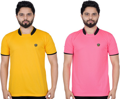 La Milano Solid Men Round Neck Pink T-Shirt