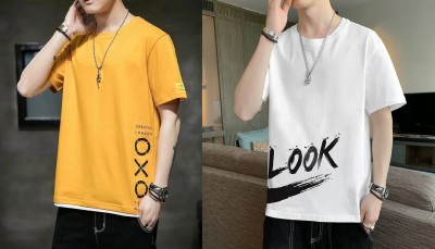 Axxitude Printed Men Round Neck Yellow, White T-Shirt