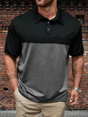 Leotude Colorblock Men Polo Neck Grey T-Shirt