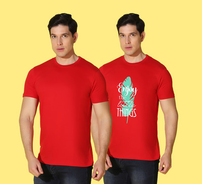 WOOSTRO Printed Men Round Neck Red T-Shirt