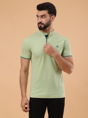 We Perfect Printed Men Polo Neck Light Green T-Shirt