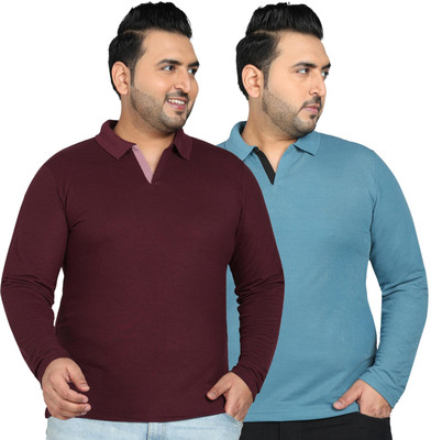 METRONAUT PLUS Solid Men Polo Neck Maroon, Blue T-Shirt