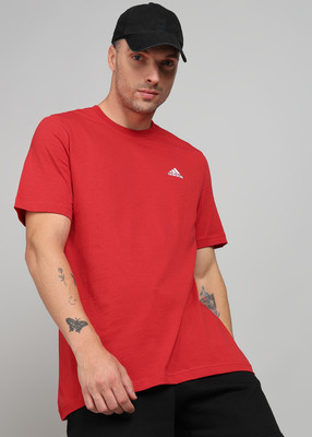 ADIDAS Solid Men Round Neck Red T-Shirt