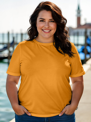 METRONAUT Solid Women Round Neck Yellow T-Shirt