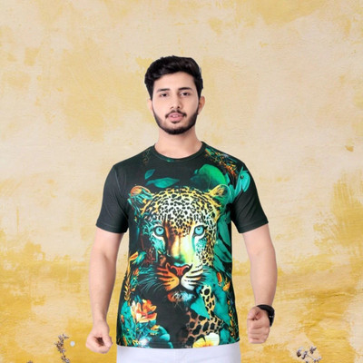 UD FABRIC Graphic Print Men Round Neck Reversible Green T-Shirt