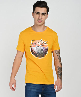defacto Printed Men Round Neck Yellow T-Shirt