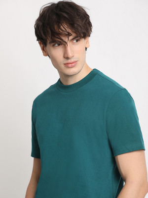 THE BEAR HOUSE Solid Men Round Neck Blue T-Shirt