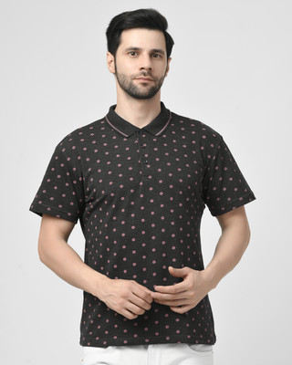 SMASH SMART WEAR Printed Men Polo Neck Black T-Shirt