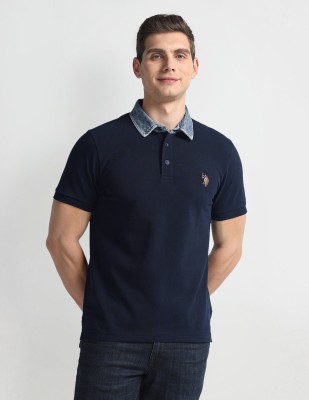 U.S. Polo Assn. Denim Co. Solid Men Polo Neck Blue T-Shirt