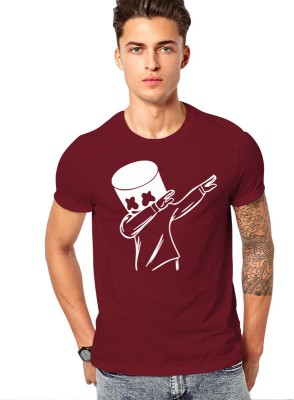 FADMARK Printed Men Round Neck Maroon T-Shirt