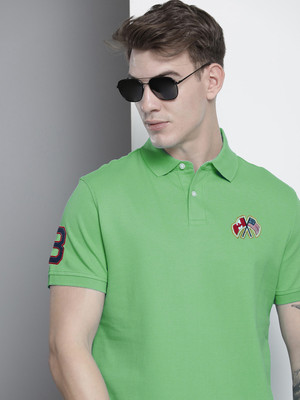 Merriment Solid Men Polo Neck Light Green T-Shirt