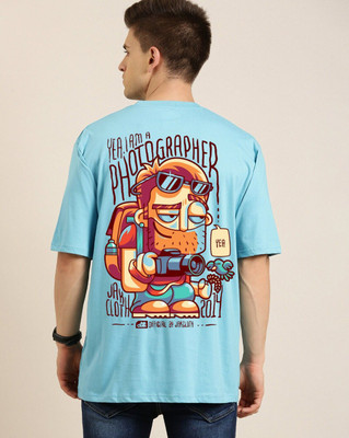 Clickwell Trend Printed, Typography Men Round Neck Blue T-Shirt