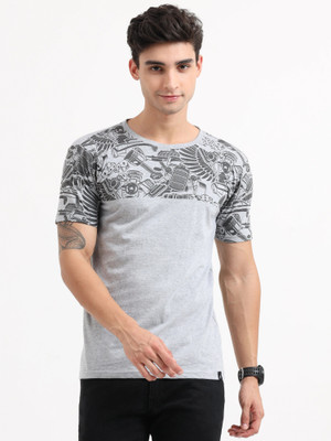 Texman Printed Men Round Neck Grey T-Shirt