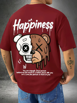 DRIFTH Printed Men Round Neck Maroon T-Shirt