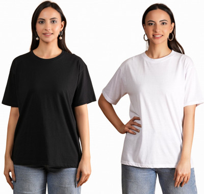 METRONAUT Solid Women Round Neck Multicolor T-Shirt