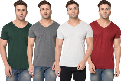 JB Jangoboy Self Design, Solid Men V Neck Multicolor T-Shirt