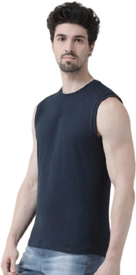 RLP Solid Men Scoop Neck Dark Blue T-Shirt