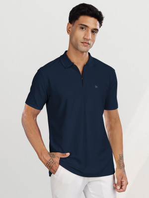 Bullmer Solid Men Polo Neck Reversible Navy Blue T-Shirt