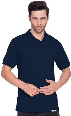 Btag Solid Men Polo Neck Navy Blue T-Shirt