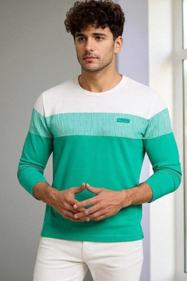 Autna Colorblock Men Round Neck Green T-Shirt