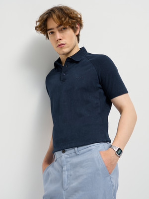 THE BEAR HOUSE Solid Men Polo Neck Blue T-Shirt