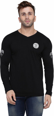 GEUM Graphic Print Men V Neck Black T-Shirt