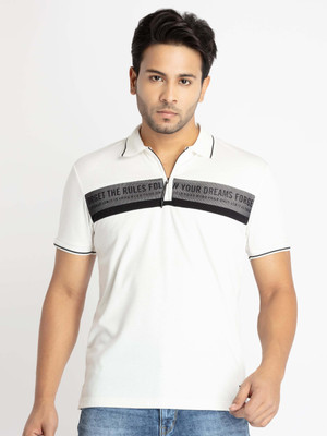 Status Quo Solid Men Polo Neck White T-Shirt