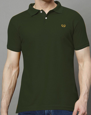 SINDHIGARMENT Solid Men Polo Neck Dark Green T-Shirt