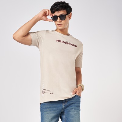 SF Jeans by Pantaloons Solid Men Round Neck Beige T-Shirt