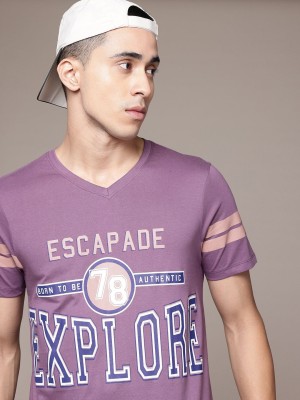 Roadster Printed Men V Neck Purple T-Shirt