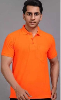 kdsn Solid Men Polo Neck Orange T-Shirt