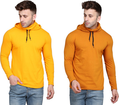 tfurnish Solid Men Hooded Neck Gold, Yellow T-Shirt
