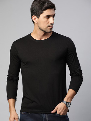 OrrganicChics Solid Men Round Neck Black T-Shirt