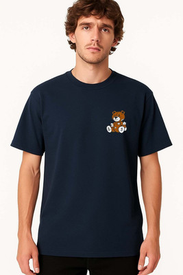 LARRY & EVA Graphic Print, Solid Men Round Neck Blue T-Shirt