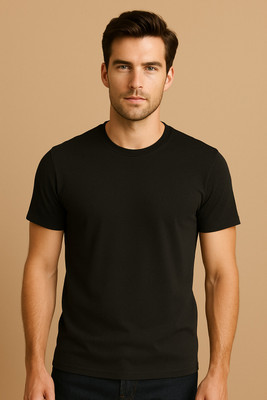 SAn Solid Couple Round Neck Black T-Shirt