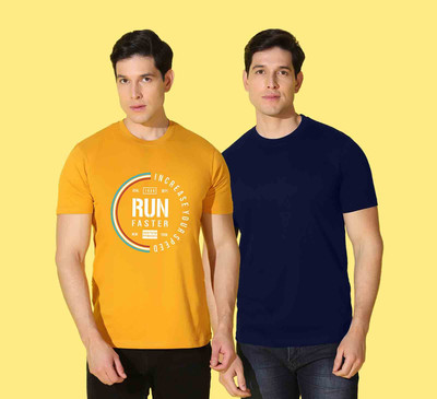 WOOSTRO Graphic Print Men Round Neck Blue, Yellow T-Shirt