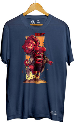 THE PRINT PLATTER Printed Men Round Neck Navy Blue T-Shirt