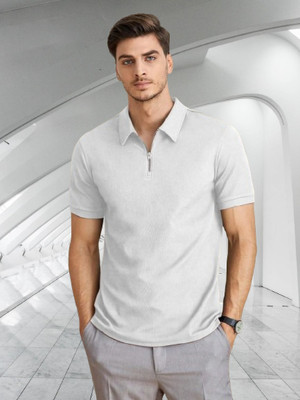 Dark Drive Solid Men Polo Neck White T-Shirt