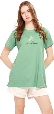 WEET Printed Women Round Neck Light Green T-Shirt