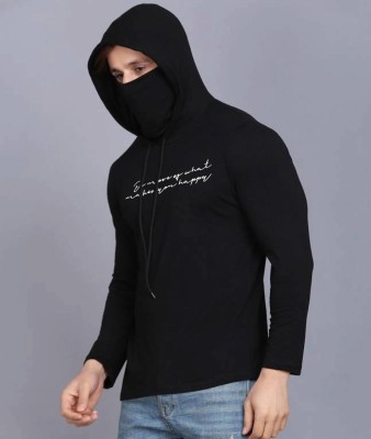 FARBOT Solid Men Hooded Neck Black T-Shirt