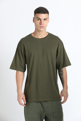 Redyez Solid Men Round Neck Dark Green T-Shirt