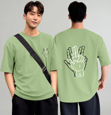 KAJARU Printed Men Round Neck Green T-Shirt